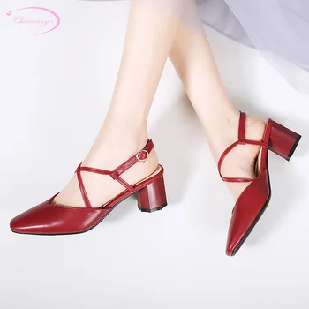 

European casual style round toe summer sandals fashion cross belt buckle black white high-heeled chunky women's shoes