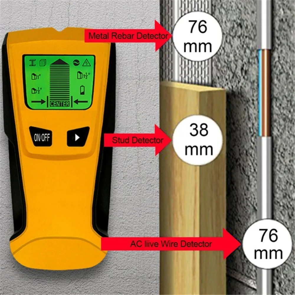 

Portable Metal Detectors Stud Center Finder Wall Metal AC Live Wire Scanner Metal Detector Electric Box Finder Wall Detector