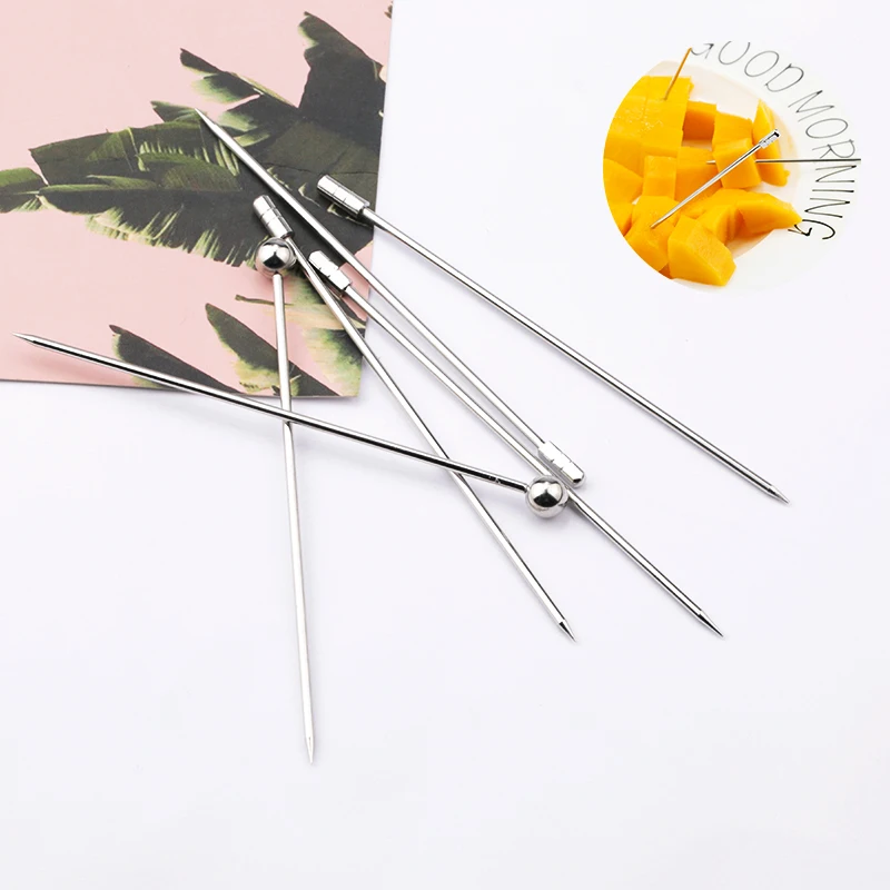 

10pcs/set Stainless Steel Fruit Toothpick Fork Reusable Fruit Sticks Stirring Sticks Cocktail Wine Martini Picks Bar Accessories