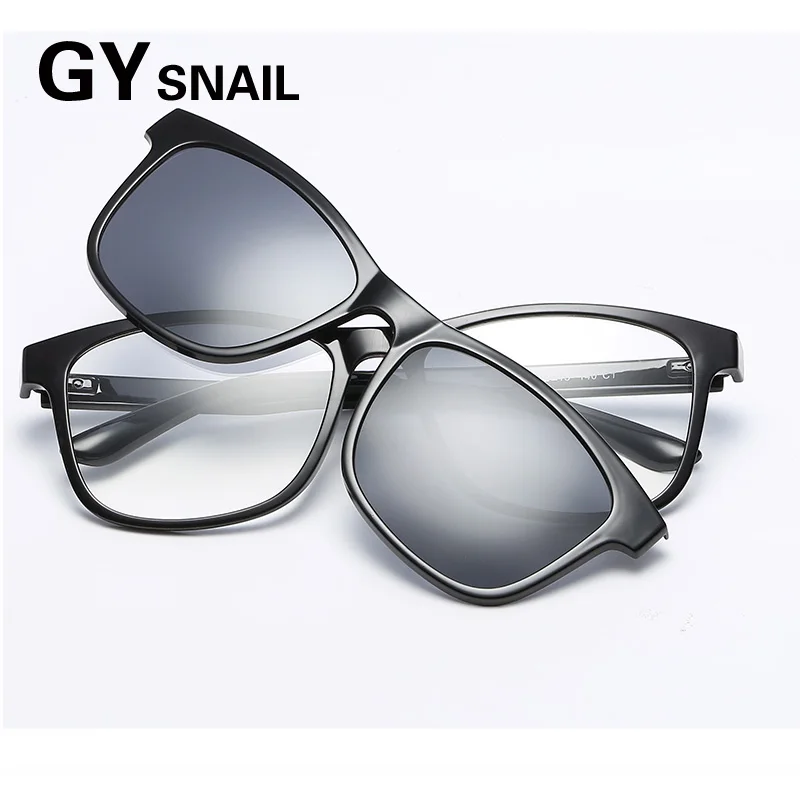 

GYsnail Retro Polarized Sunglasses Men Coating Mirror Magnetic Clip on Sun Glasses Polaroid Lens Square Eyewear for Male Goggles