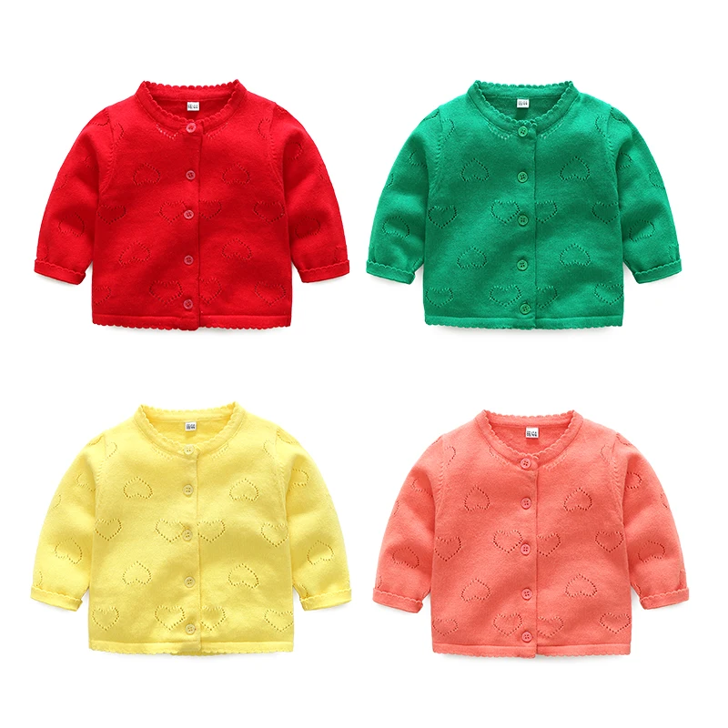 

2019 Spring and Autumn New Baby Girl's Beautiful Knitted Little Cardigan, Age For 6-18M, 4 Colors ,Long-Sleeved Love Sweaters