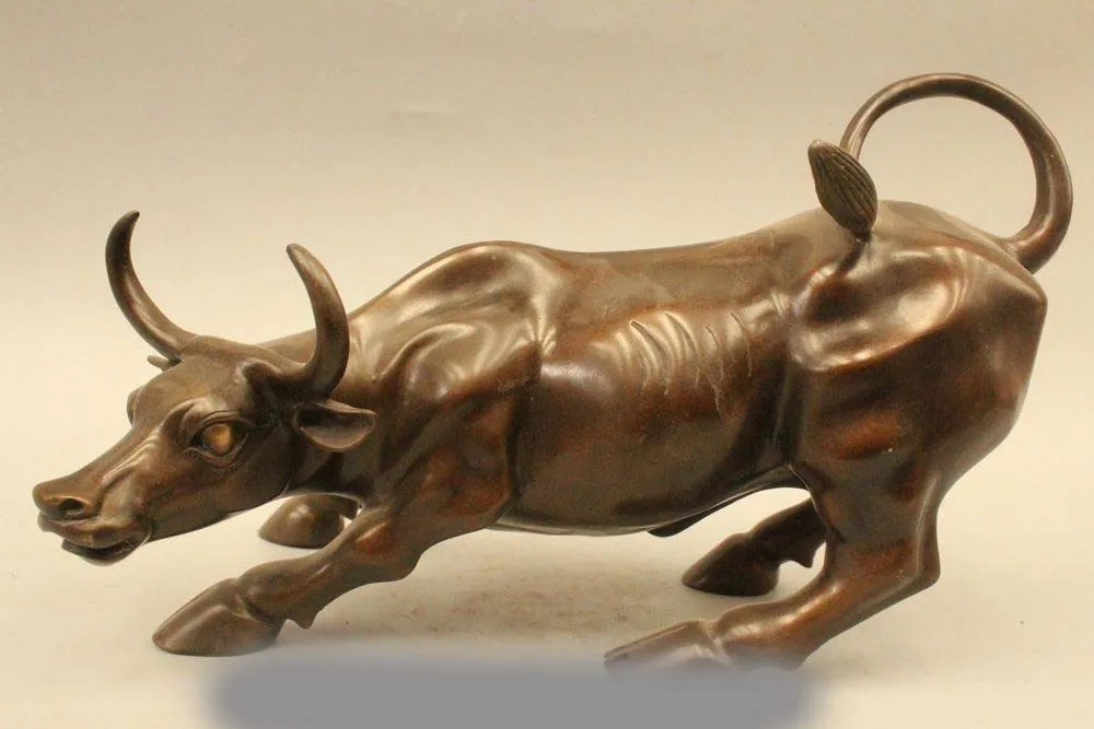 

China Chinese Fengshui Purple Bronze Fu Zodiac Year Fight Bull Oxen Statue