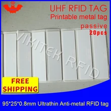 UHF RFID Ультратонкий Металл бирка 915 м 868 м EPC 20 шт это фиксированные средства 95*25*0,8 мм чтение на большой дистанции PET RFID этикетка