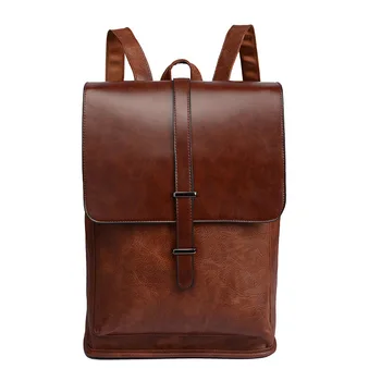 

Casual Business Men Backpack Shoulder Bag PU leather Lady Travel backpack Retro School bags for teen boys Brown Mochila Escolar