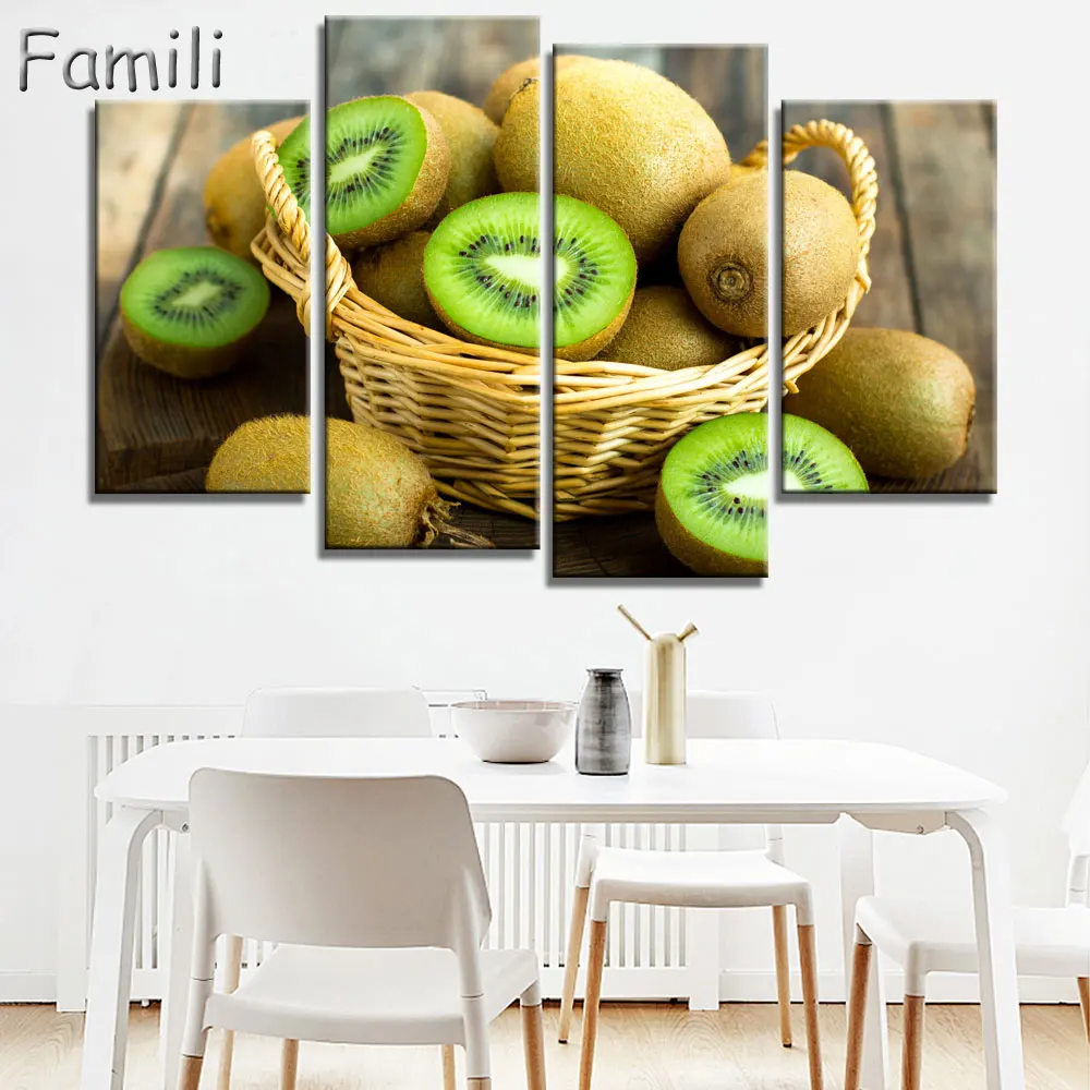 

4 Pcs Canvas paintings for kitchen fruit wall decor modern flowers canvas art wall decorative pictures for living room No Frame