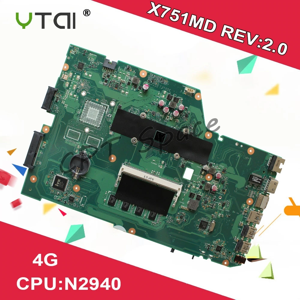 

X751MD Motherboard REV:2.0 820M/4GB N3540 CPU For Asus X751MA K751M K751MA X751MD Laptop Motherboard 100% test before shipping