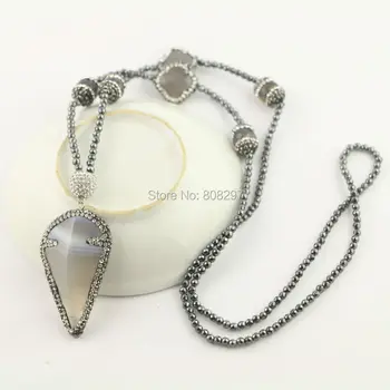 

4Pcs Hematite Chains Pave Rhinestone Natural Gem Stone Necklace Arrow Charms Necklace Pendants For Women