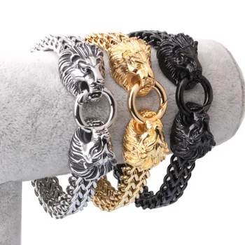 

8.66" 12mm New Stainless Steel Silver Color/Gold/Black Double Lion Head Figaro Link Chain Mens Boys Bracelet Bangle Cool Jewelry