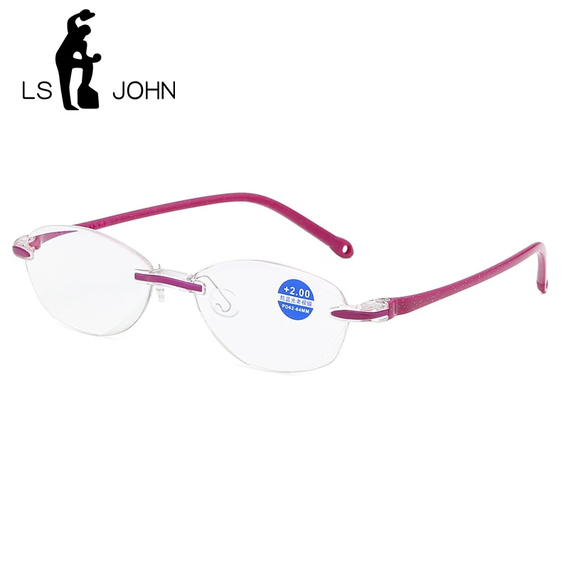 

LS JOHN Anti Blue Ray Rimless Reading Glasses Women Men TR90 Ultralight Ametabolic Computer Presbyopia Eyewear for Reader