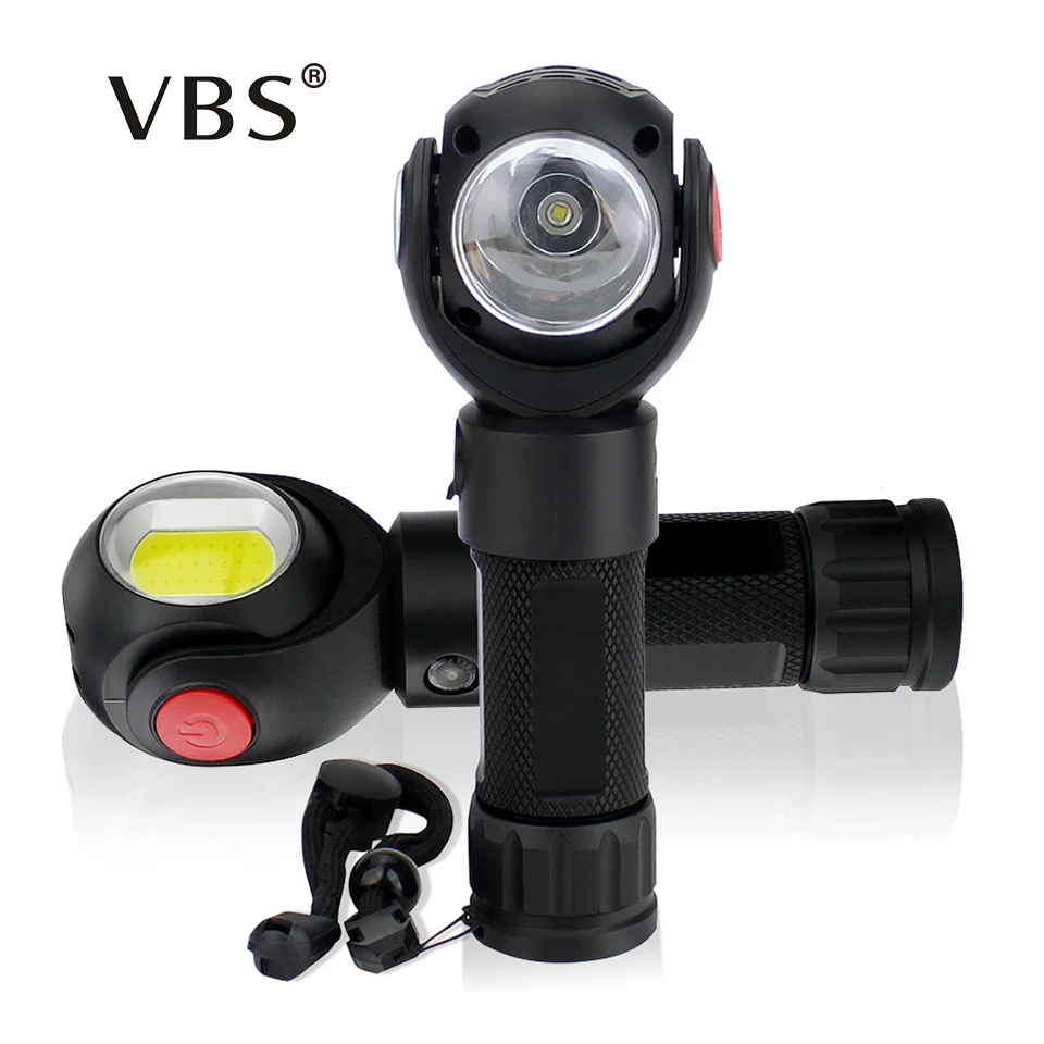 

Waterproof T6+COB LED Work Light Flashlight High Brightness 360 Degree Rotatable Head Torch With Magnet by 18650/26650 Battery