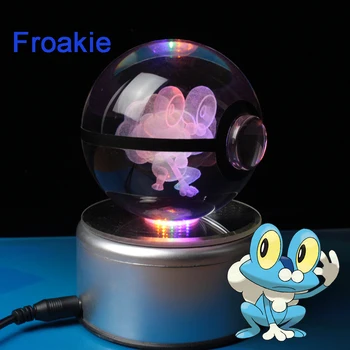 

Free Shipping Pokemon Go Froakie 3.15 inch 3D Engraving Crystal Glass Pokeball
