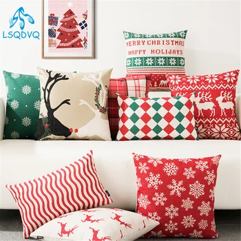

Merry Christmas Decorative Throw Pillow Case Happy New Year Snowslake Deer Capa De Almofadas 45x45cm For Sofa Car Home
