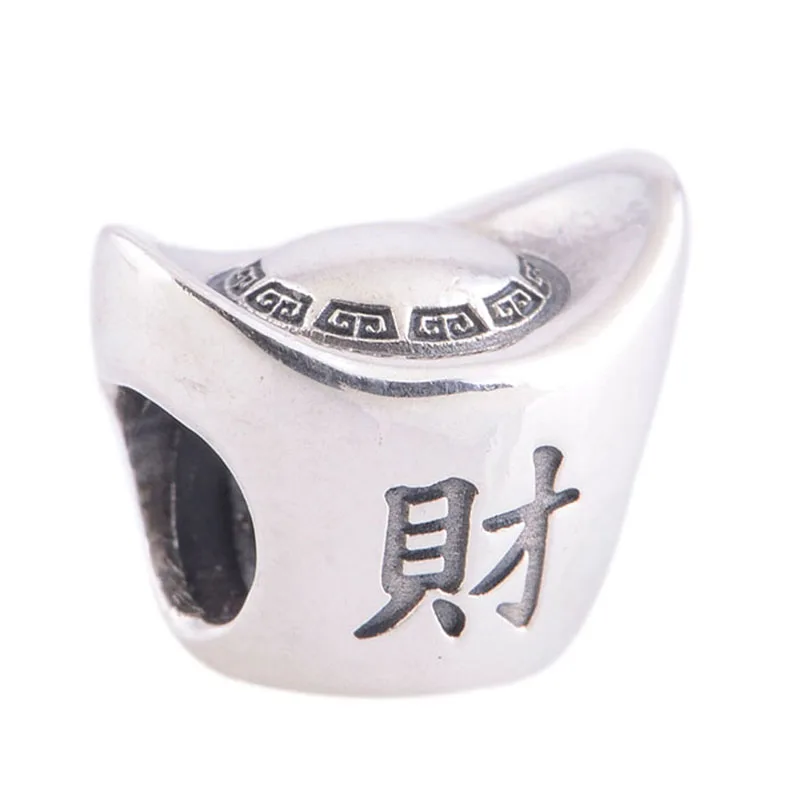 

Genuine 925 Sterling Silver Chinese Lucky Ingot Money Charm Beads Fit Original European Bracelets Bangles DIY Jewelry