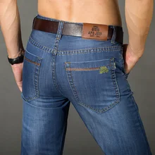 AFSJEEP Plus Size Mens Thin Elasticity Straight Jeans Good Quality Classical Design Man Motorcycle Mid Waist