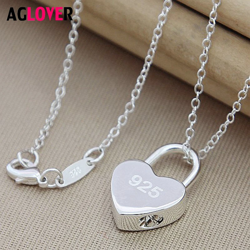 

925 Silver Plated Long Necklace Heart Lock Pendant Necklace Jewelry for Women Fashion Wedding Statement Necklace Jewelry