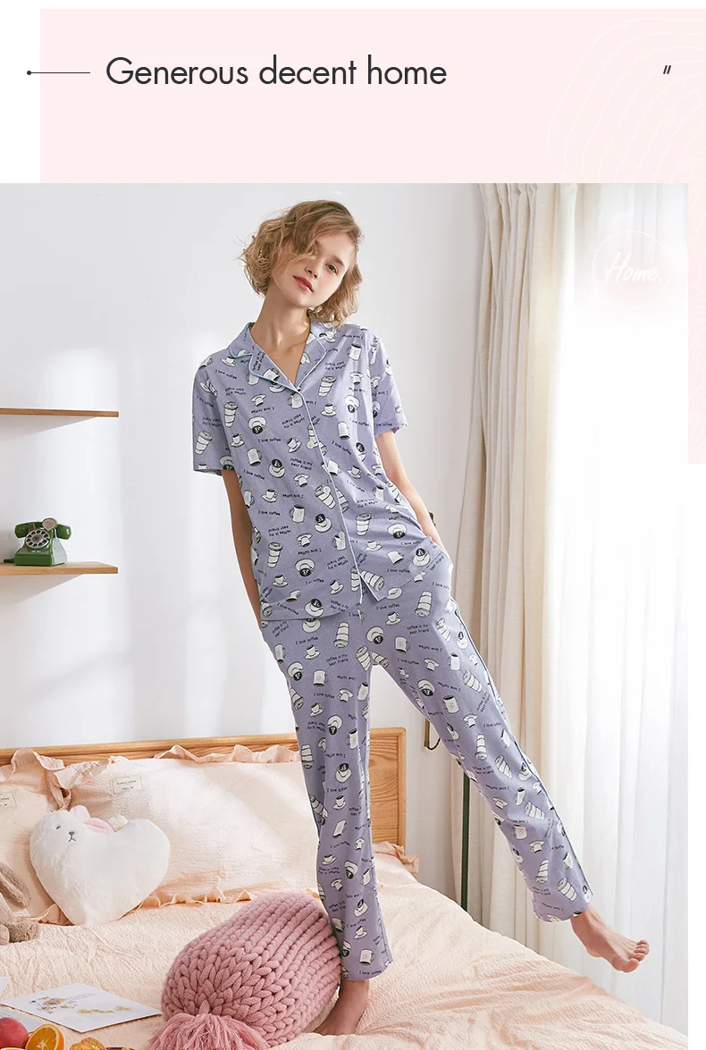 THREEGUN новые пижамные комплекты хлопок высокого качественные пижамы Для женщин Повседневное Крытый Костюмы пижамы набор нижнего белья Femme 2 шт./компл