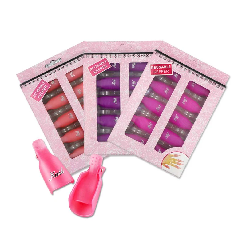 

10PCS Plastic Gel Nail Polish Remover Soak Off Cap Clip UV Gel Polish Remover Wraps Clips For Fingers Pink