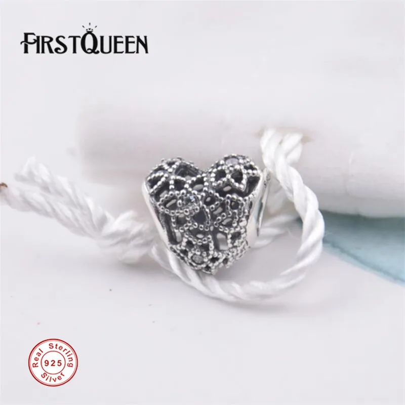 

FirstQueen Blooming Heart Charm, Clear CZ Bead Fit Brand Silver Bracelet 2017 New Year Christmas DIY Gift Fine Jewelry