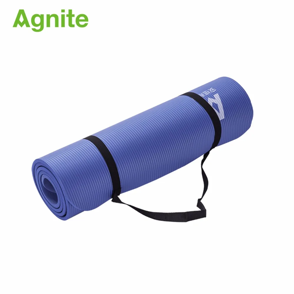 Agnite 4174 professional slip-proof NBR yoga mat 10mm for fitness cushion quality gymnastics exercise matress sport carpet strap