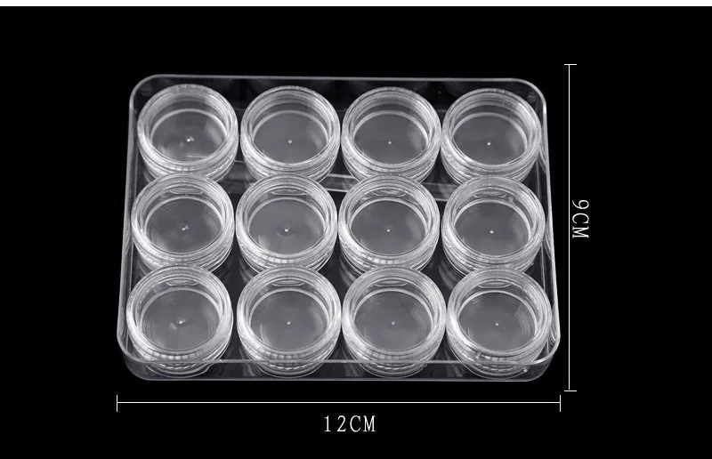 12 шт прозрачный пустой ящик для хранения украшений для ногтей Стразы хрустальные баночки для бисера порошок/Стразы контейнер для инструментов