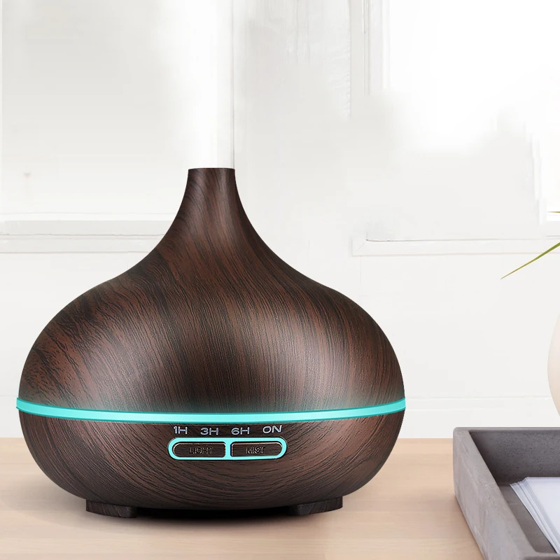 

300ml Ultrasonic Air Humidifier Aroma Essential Oil Diffuser with Wood Grain 7 Color Changing LED Lights for Office Home