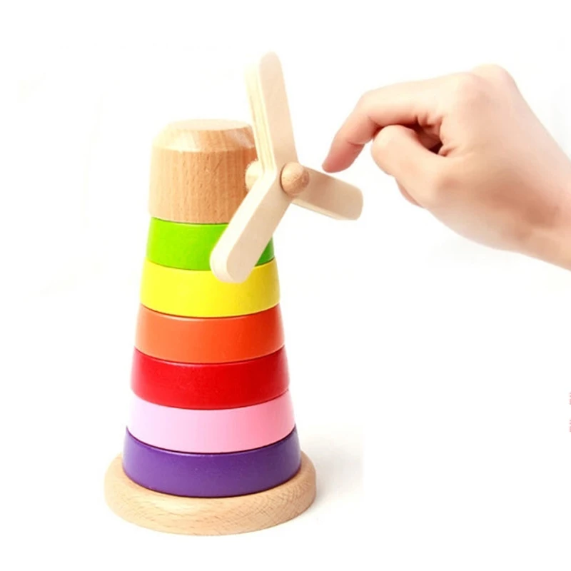 Baby Montessori Materials Wooden Educational Toys For Kids windmill Stack Tower Designer For Children Color Sorters Babies
