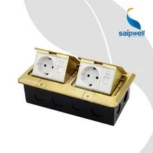 Роскошная золотая напольная розетка Cu/2 банды европен и немецкий стандарт для использования в помещении, 1 интерфейс телефона, 1 сетевой интерфейс