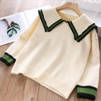 

2019 Autumn Sweater Girls Patchwork Color Cotton Knitting Sweater Boutique Kids Clothing wholesale Girls Clothing 2-6 y