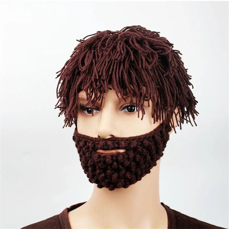 2018 Novelty Wig Beanie Beard Men's Caps Handmade Crochet