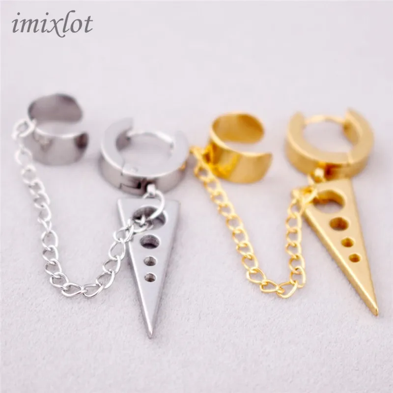 

Aretes Clip On Earrings Earings Trilateral Clip Earrings Long Chain Ear Cuff Stainless Steel Jewelry For Men 1pc Piercing
