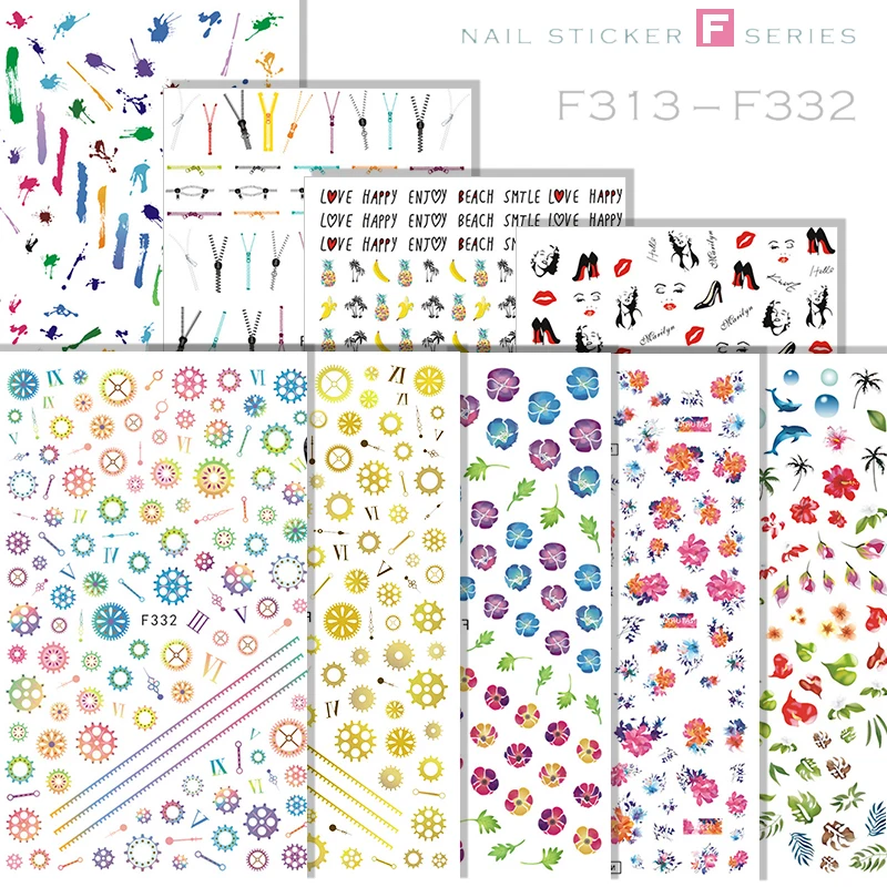 

1 Sheet Nail Art Decorations Stickers Fruit Series Watermelon Banana Nail Stickers Lace Pattern Colorful Music Note Nail Sticker