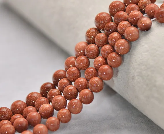 4mm to 14mm Round Brown Goldstone Beads Sandstone Bead Sparkly Brown Stone Beads 15-inch Strand for Jewelry Making