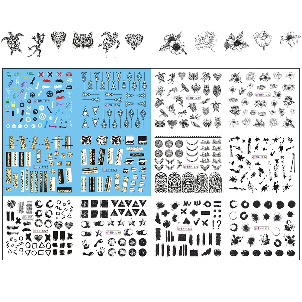 12 шт./компл. слайдер для ногтей Переводные Водные Наклейки черные геометрические буквы наклейка для ногтей черная буква водная ползунок Сексуальная Девушка Лето