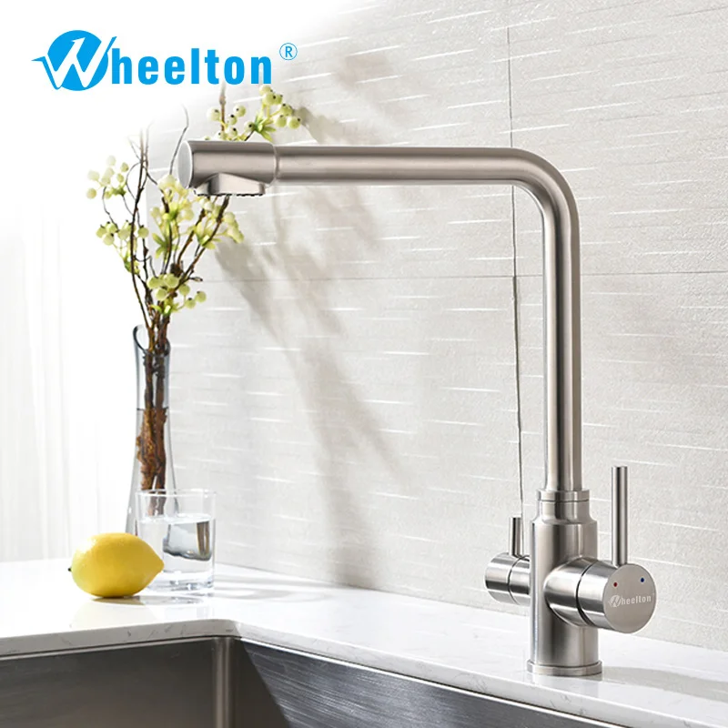 

Wheelton Kitchen Faucet Stainless Steel Flexible Wire Brushed 360 Swivel 3 Way With Filtered Water Spray(Sprayer) Mixer Tap