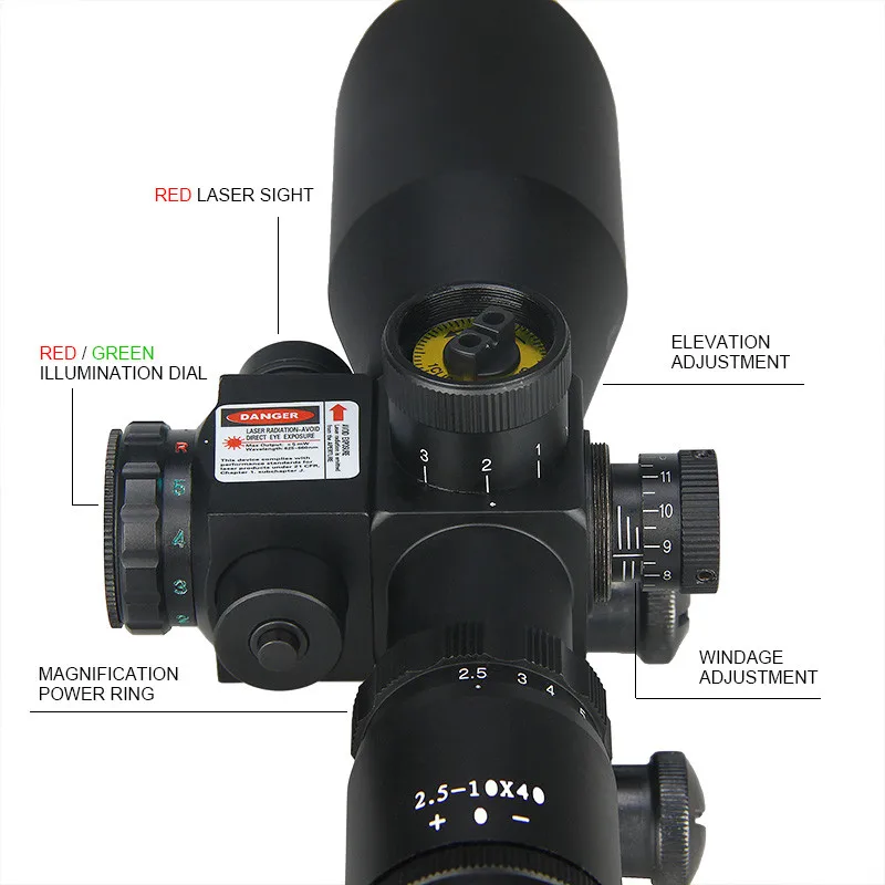 Caça Rifle Escopo Vermelho & Verde Iluminado Crosshair Sniper Gun Óptica Mira Riflescopes Eletro Ponto Vista 2.5-10x40e 24 Lunetas Riflescopes