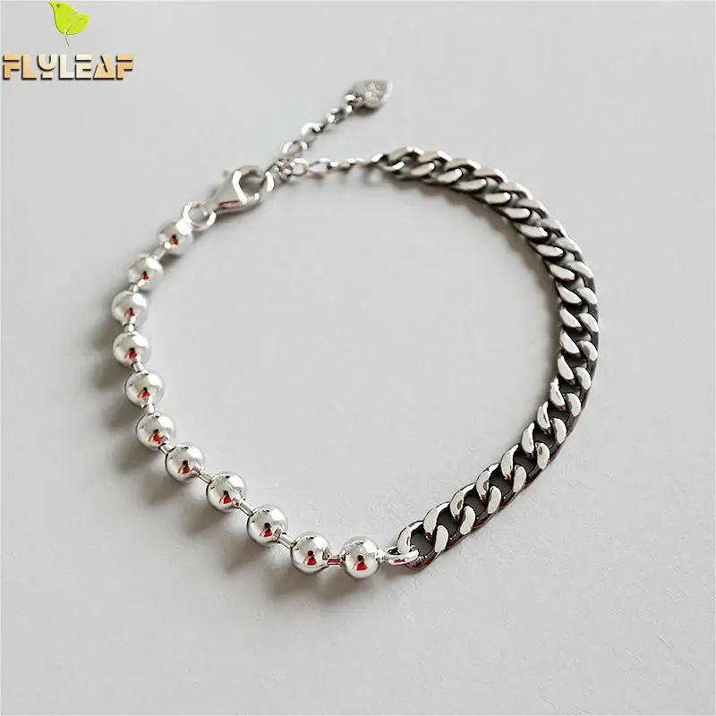 

Flyleaf 925 Sterling Silver Bracelets For Women Balls Chain Shape Asymmetric Simple Fashion Fine Jewellery Bracelets & Bangles