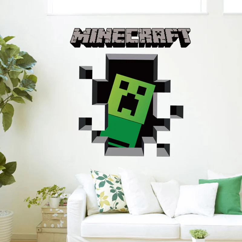 Game Minecraft Kids Room Vivid 3d Game Minecraft Wall Stickers For