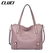 CLUCI Women’s Handbags Genuine Leather Fashion Blue/Black/Red/Green/Brown/Purple Top-handle Bags Luxury Soft Women Shoulder Bags
