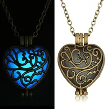 New Glow In The Dark Locket Gold Hollow Glowing Stone Pendant necklace Heart Shape Statement Choker