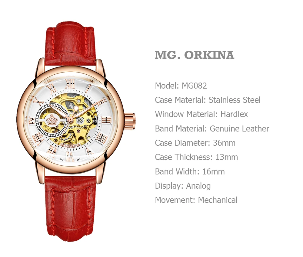 Beste Chic Stijl ORKINA Vrouwen Polshorloge Automatische Mechanische Lederen Band Vrouwelijke Klok Skeleton Dial Lady Horloge Montre Femme