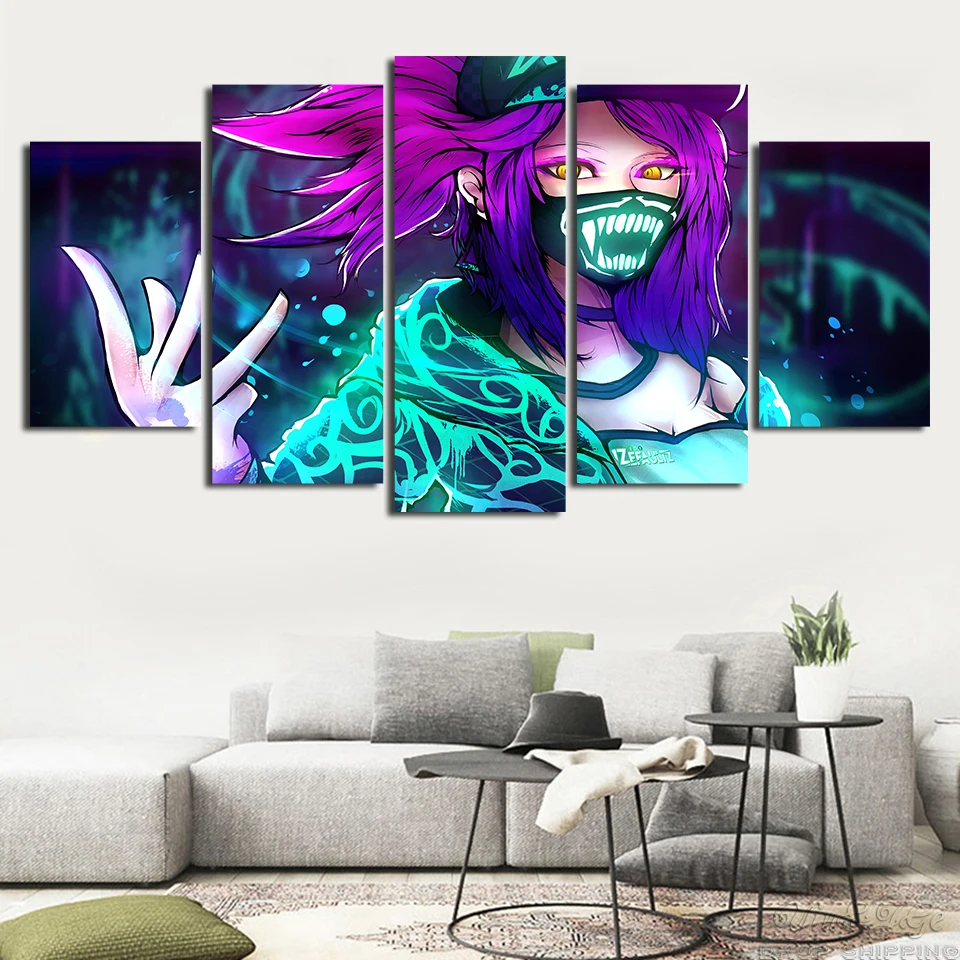 Akali-Neon-Picture-Wall-Artwork-5-Pieces-League-Of-Legends-Modular-Game-Poster-Home-Decoration-Canvas (1)