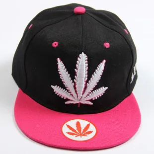 Лидер продаж Snapback повседневные Хип Хоп бейсболки Chapeu Bonet Gorra вышивка Зеленый Лист конопли цветочные шляпы с принтом для мужчин и женщин - Цвет: Black