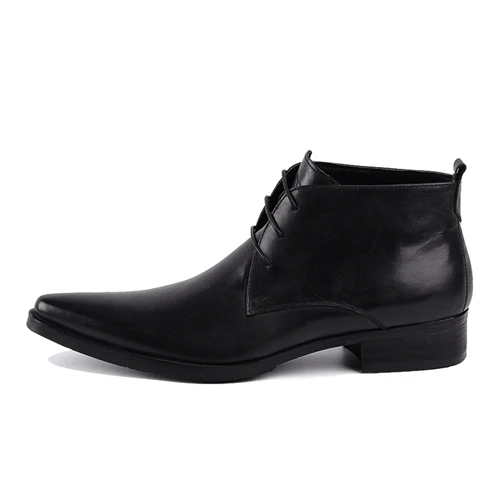 Italian Designer Genuine Leather Men's Basic Ankle Boots Pointed Toe ...
