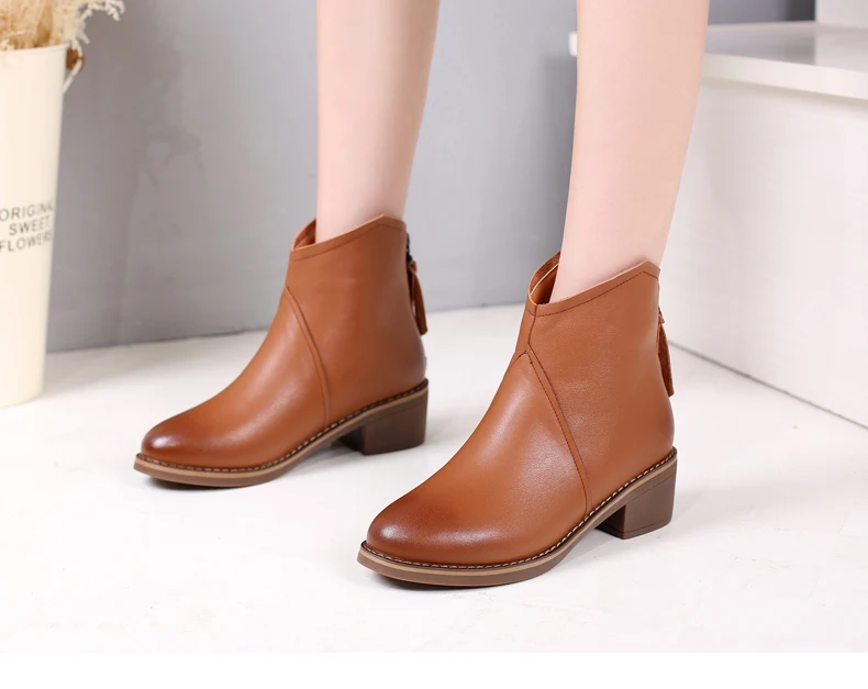 GKTINOO/женские ботильоны; винтажные женские ботинки из натуральной кожи на молнии; женские зимние ботинки на высоком каблуке; теплая плюшевая зимняя обувь