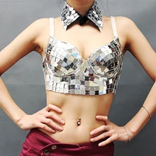 Блестящий серебряный отзеркаливающий лифчик бар женский певец Dj костюм сексуальный лазерный свет танцевальная одежда