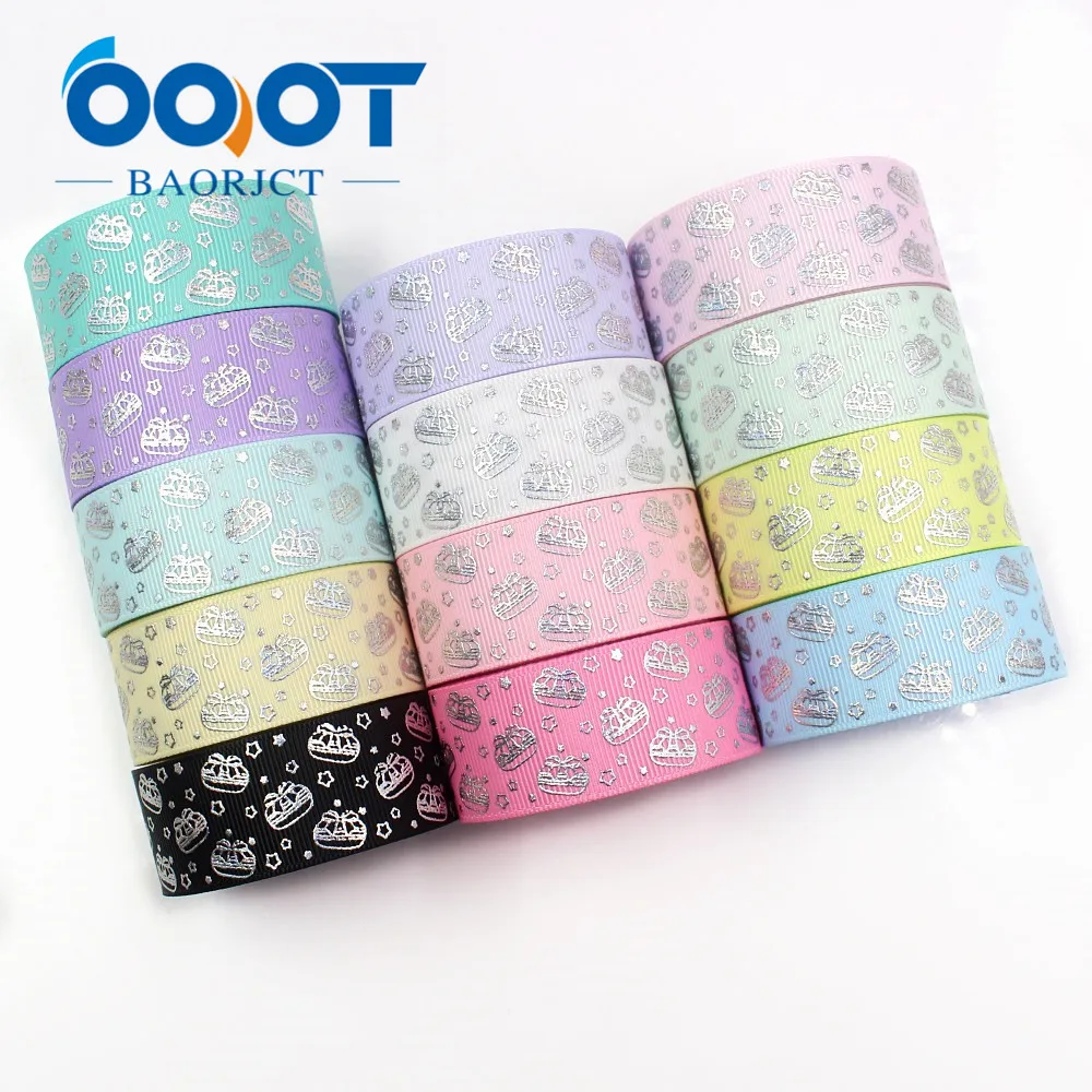 

OOOT BAORJCT I-19326-757,10yards 25mm laser Silver cute cartoon Printed grosgrain ribbon DIY handmade headdres wedding gift wrap