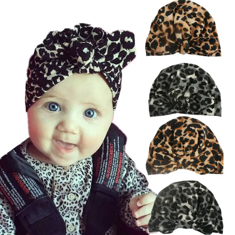 

New Leopard Baby Hat for Girls Elastic Knots Baby Turban Hat Toddler Photography Props Newborn Beanie Cap Baby Boy Accessories