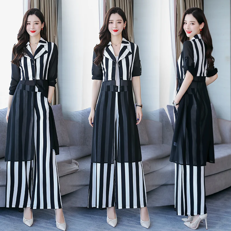 Wide Leg Pants Woman Suit Two Piece Set Stylish Goddess Year-old Female Costume Ensemble Femme Deux Pieces Conjunto Feminino |