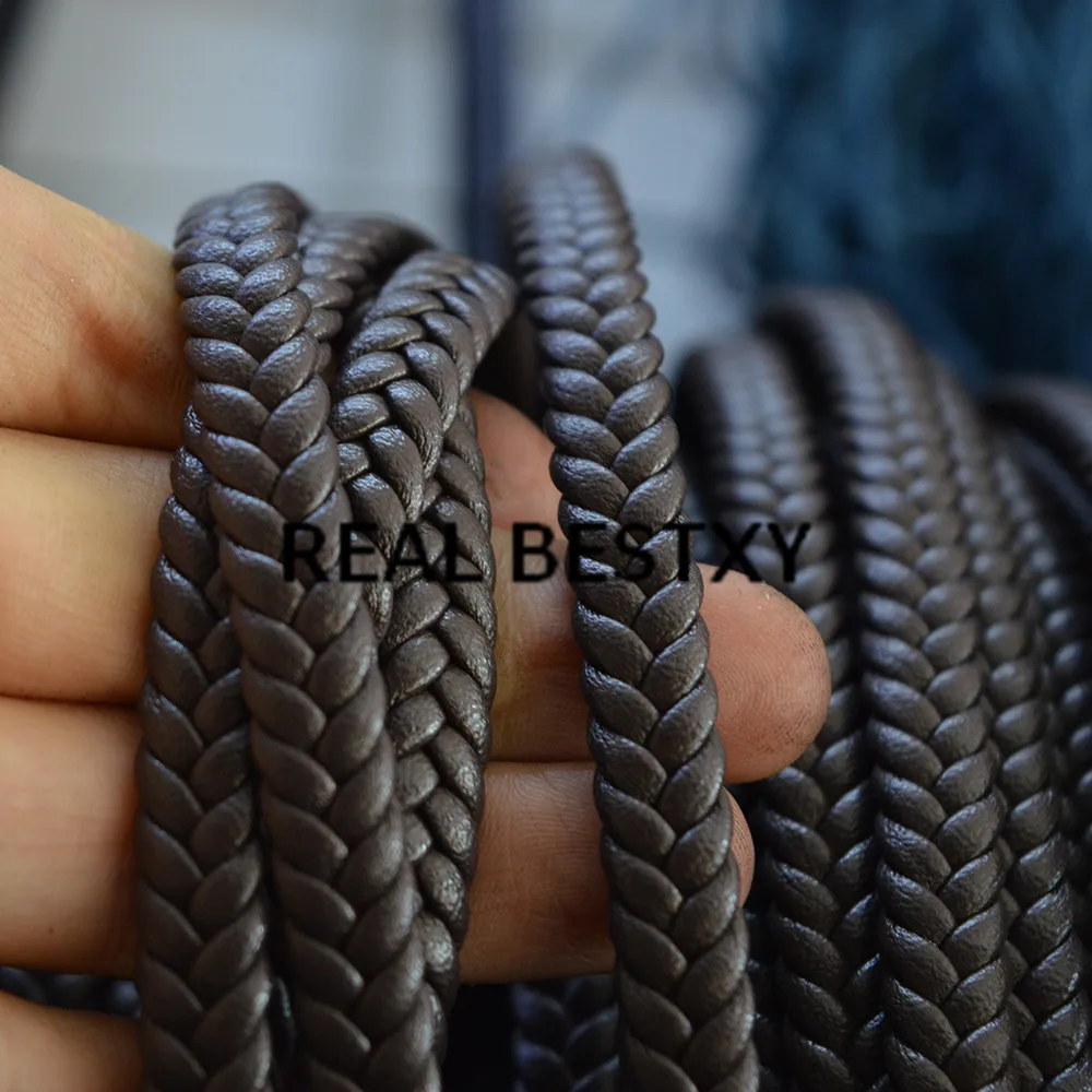

REAL BESTXY 5m/lot 8*3mm brown Jewelry Making Finding Brown Flat Braided Leather Cord PU Rope Strip DIY Bracelet Choker cord