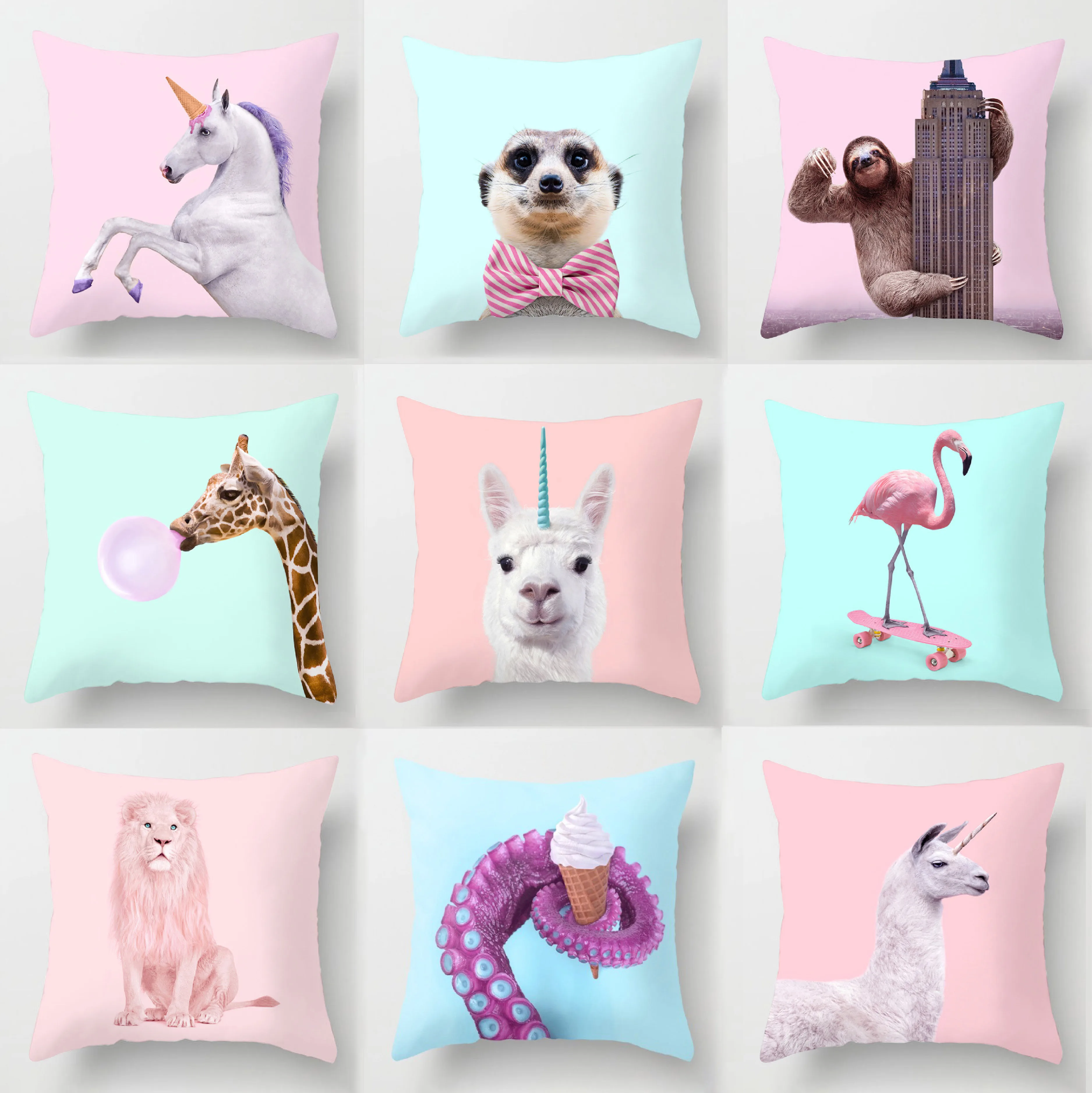 Декоративные подушки для подушек с изображением животных из мультфильмов, собаки, фламинго, единорога, жирафа, слона, аксессуары для украшения дома